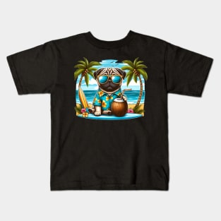 Funny Pug with Sunglasses on a Surf Board Kids T-Shirt